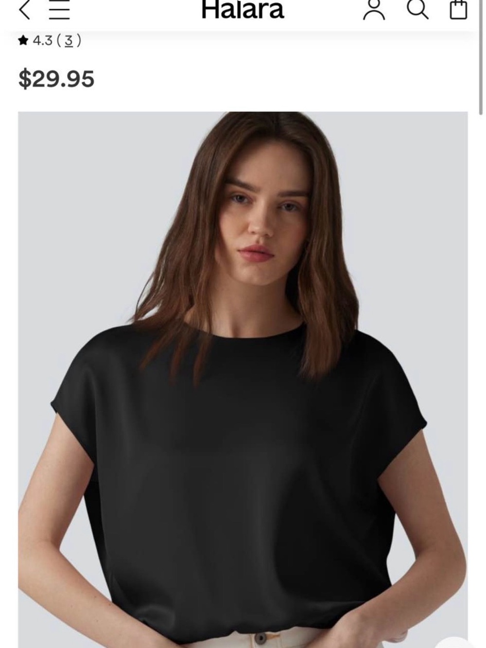 HALARA Black Relaxed Silk-Like Crewneck Top